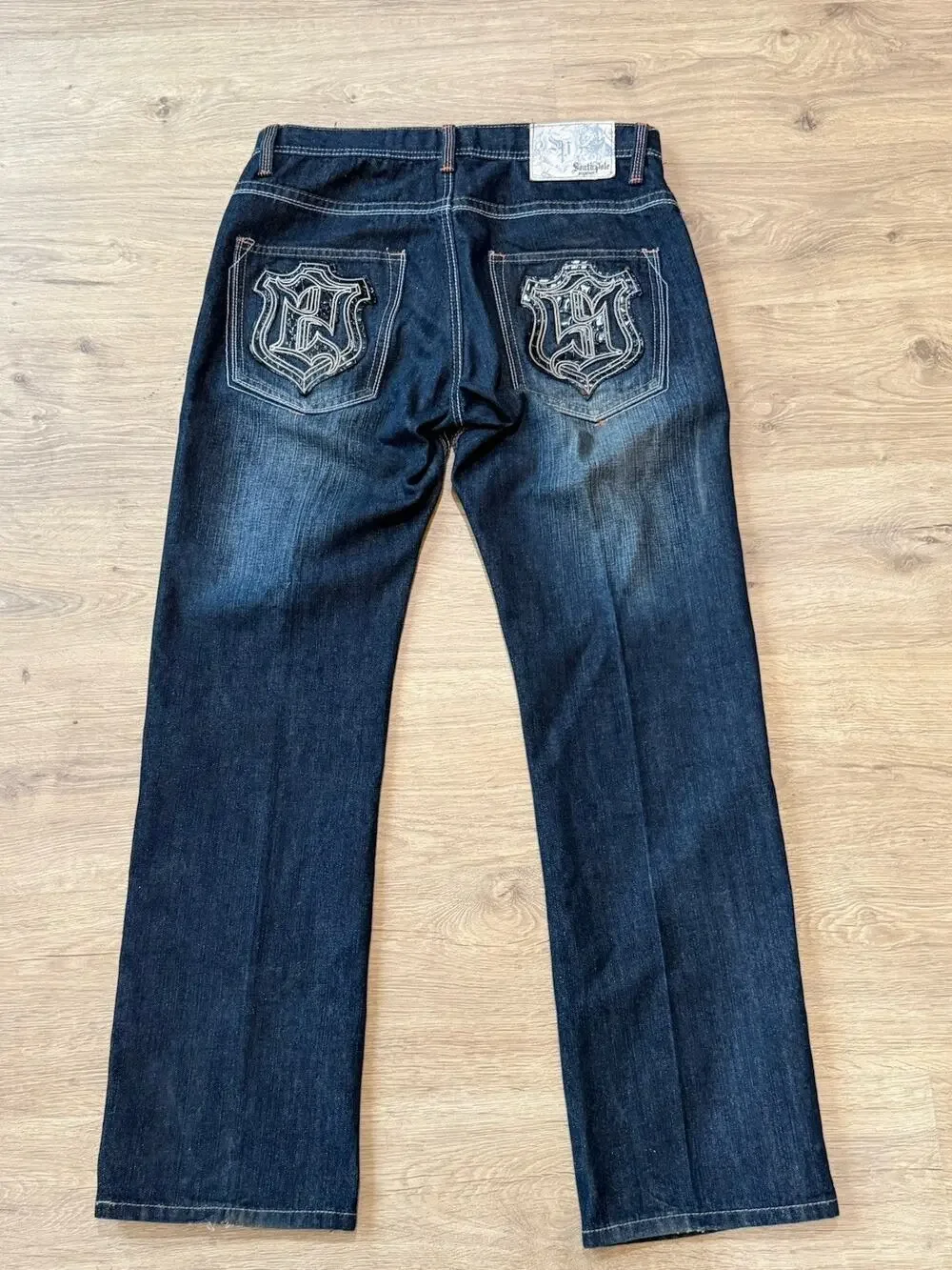 Southpole Premium jeans Y2K Embroidered pocket blue denim hip hop 34x32